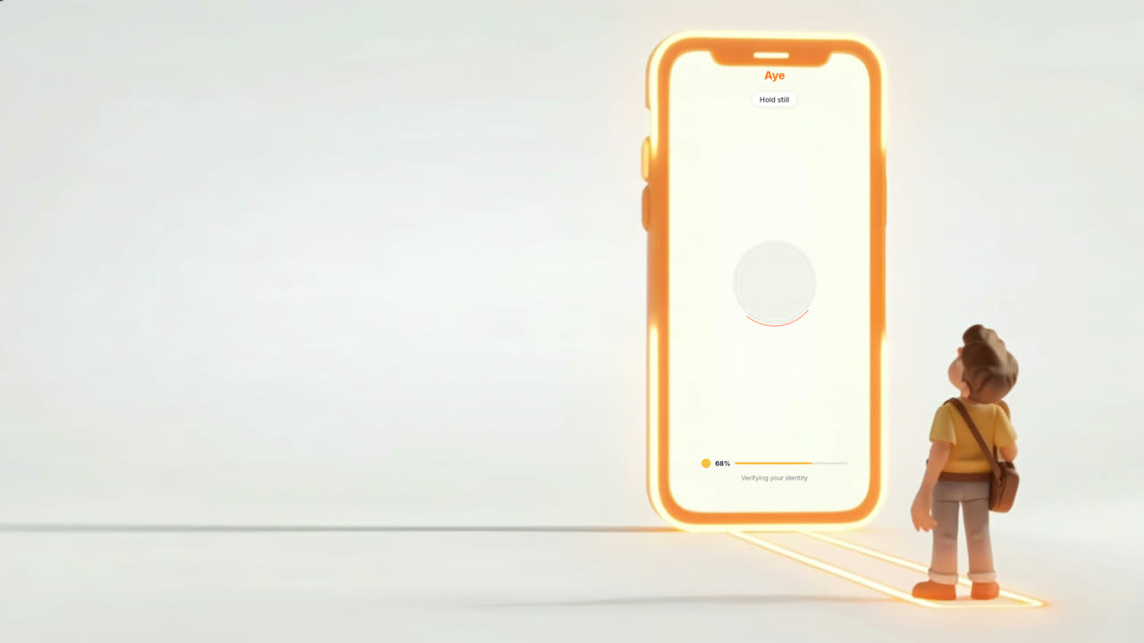 A customer scanning at the glowing terminal